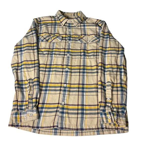Patagonia Shirt Organic Plaid Flannel Shirt Mens Medium Button Up Beige - Picture 2 of 7